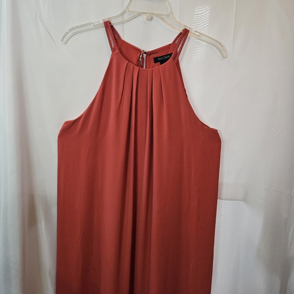 White House Black Market Wmn's Sz12  Coral/Red Hue Dress Cocktail Pleated Halter